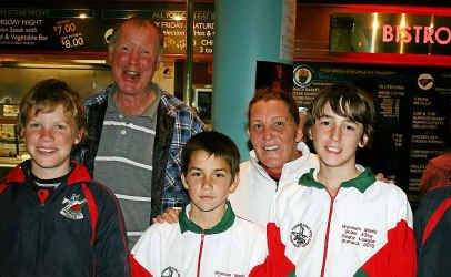 James, Alan and Lewis Sutton from Warwick with Nathaniel, Carol and Reuben O’Callaghan from Wynham enjoy themselves at the RSL rugby league carnival dinner on Monday night. James, Alan and Lewis Sutton from Warwick with Nathaniel, Carol and Reuben O’Callaghan from Wynham enjoy themselves at the RSL rugby league carnival dinner on Monday night.